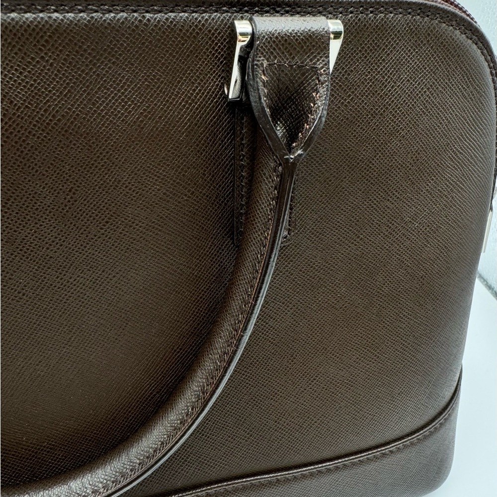 Burberry Brown Saffiano Leather Briefcase Top Handle Bag Nova Check Zip - Picture 6 of 10